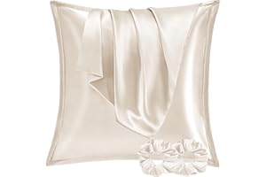 ‎VIELIT Vielit 2er Set Satin Kissenbezug 80x80 Beige, Weich wie Seidenkissenbezug 80x80,Bessere Pflege als Silk Pillosecase,Satin Kopfkissenbezug 80x80 Kissenhüll für Haar und Haut mit 2 Haargummis