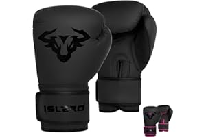 Islero Fitness Matte Black Kids Boxing Gloves 4oz 6oz Punch Bag Pink Girl Junior MMA Muay Thai Boy Martial Arts Kick Boxing Sparring Training Fighting