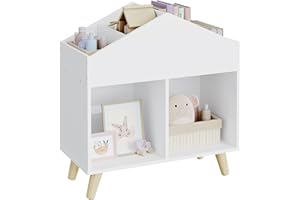 ‎LESTARAIN Lestarain Kinderregal mit 4 offenen Fächern, Bücherregal Aufbewahrungsregal für Kinder, Standregal, Kinderzimmerregal aus MDF, mit Kippsicherung, Weiß