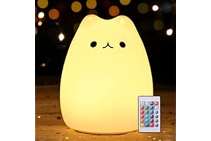 TREMDWOTO Cute Cat Night Light Kids Room with Remote Control, 7 Color Changing Portable Touch Kitty Lamp for Bedroom, USB Chargeable Animal Nightlight for Baby Children Nursery Toddler Girl Kawaii Birthday Gift