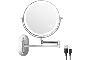 Auxmir Lusterko powiększające Ścienne X5, Lusterko do makijażu LED z 3 trybami kolorów, 1 x 5 x powiększenie USB, ekran dotykowy, obrotowe i rozszerzalne do łazienek