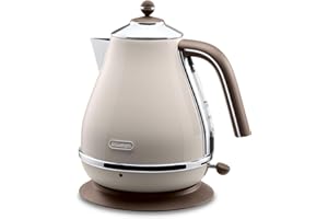 ‎DE'LONGHI De'Longhi Czajnik elektryczny Icona Vintage KBOV2001.BG - 1,7 l ze wskaźnikiem poziomu wody i podstawą 360°, stal szlachetna w eleganckim stylu retro z chromowanymi detalami, beżowy