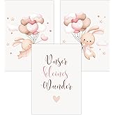 3er Poster Set Mit Holzrahmen - Rosa Regenbogen Gänseblümchen