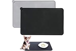 MOOING Tappetini Sottociotola per Cani/Gatti, Tappetino Silicone per Ciotola di Cibo Antiscivolo per Animali per Proteggere Il Pavimento da Liquidi, 47 x 30 cm,2 pz,(Grigio+Nero