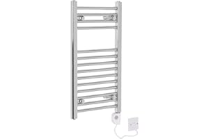 Warmehaus - Electric Heated Towel Rail Straight Chrome Thermostatic Bathroom Towel Radiator - 700x400mm