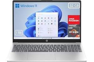 HP - Ordenador portátil de 15.6" FHD AMD Ryzen 7-7730U, 32 GB RAM, 1000 GB SSD, AMD Radeon Graphics, Windows 11, Copilot+PC Plata - Teclado QWERTY Español, 32GB, 1000GB