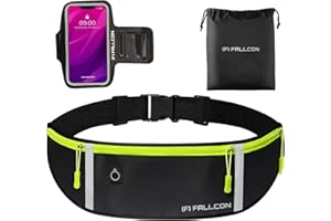 FALLCON F Riñonera Running Deportiva para Hombre y Mujer - Cinturón para Deporte Correr Accesorios - Impermeable con Bandas Reflectantes para Movil 6,5 Pulgadas Universal(Incluye brazalete)