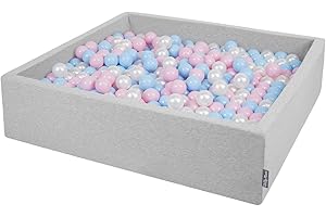 KiddyMoon Piscine À Balles pour Bébé Carré 120X30cm/300 Balles 7Cm Grande Fosses À Boules Jouet Enfant, Gris Clair: Babyblue-Rose Poudré-Perle