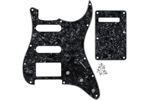 IKN 11 Hole Chitarra Strat Battipenna SSH e Tremolo Cavity Backplate con viti di montaggio per Fender Standard Stratocaster USA/Messica, 4 strati perla nero