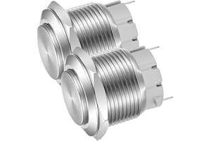 Gebildet 22mm Testa Alta ACCESO/SPENTO SPST Pulsante a Scatto, Interruttore a Pulsante in Metallo Impermeabile in Acciaio Inossidabile, Terminali a Saldare DC 6V/12V/36V/48VAC 110V/230V 3A 1NO