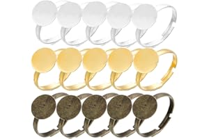 RDNKVB 15pcs 10mm Ringrohling Basen Ring Lünette Rohlinge Fingerringe Verstellbar Fingerring Komponenten Flachrunde Pad Ring Basis Ergebnisse für DIY Schmuck machen
