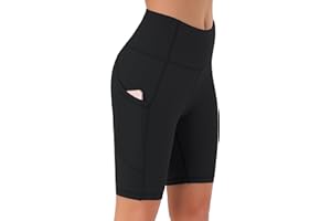 JOYSPELS Cycling Shorts for Women with Side Pockets - High Waisted Non See Through Womens Activewear Shorts for Gym Workout Running Yoga Sport Exercise