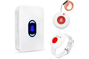 DAYTEE DAYTECH Wireless Personal Alarms for Elderly Call Button for Elderly Wrist Alarm Panic Button Call Bell for Home Disabled Patient Seniors with 1*UK Plug-in Receiver +1*Wrist Button+ 1* Call Button
