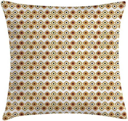 juchenjixie Abstract Throw Pillow Cushion Cover, Horizontal Lines of Dice Style Cubical Forms Dots Rounded Squares Button Like, Decorative Square Accent Pillow Case, 18X18 Inches, Cream Amber Red