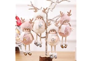 BSEICAL 4-pak ozdób choinkowych do zestawu choinkowego, anioł, ozdoby choinkowe, pluszowe ozdoby, wiszący elf, ozdoby na choinkę, ozdoby choinkowe, dekoracja domu, bombki choinkowe (różowo-białe)