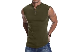 KUYIGO Camiseta Deportiva sin Mangas Henley para Hombre, Camiseta Deportiva Ajustada para Correr