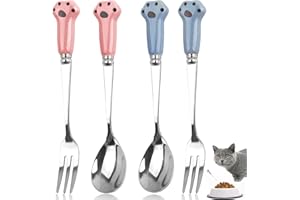 Babbblisio 4Pcs Dog Food Scoop Set dog food fork Cat Food Fork Set dog fork Pet Food Spoon cat food scoop Cat Claw Spoon Stainless Steel for Feeding Wet Food scoops for food Pet Food Scoop(Blue+Pink)