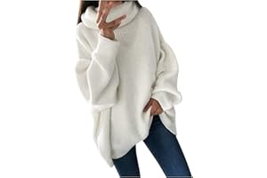 FTRGHNY Cowl Neck Sweater for Women Batwing Sleeve Loose Fit Knitted Sweater