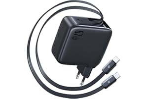 Baseus Enercore USB C Ladegerät 67W Mit 2X Kabel Rollbar, Einziehbar GaN Netzteil, Schnellladegerät Kompakt Charger Kompatibel Mit MacBook Pro/Air, HP, Dell, iPad Pro, iPhone 16 15 14, Galaxy S25