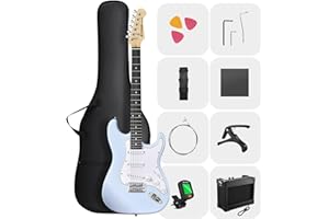 DONNER DST-80 Guitarra Eléctrica Kit para Principiantes de 39” con Amplificador, Pastilla Clásica SSS, Incluye Funda, Afinador, Capodastro, Correa, Púas y Lecciones en Línea Gratuitas