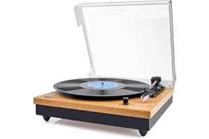 Tocadiscos de Vinilo, VIFLYKOO Tocadiscos Vintage Bluetooth Reproductor de Discos de 3 Velocidades 33/45/78 RPM, 2 Altavoces Estéreo Incorporados Tocadiscos de Vinilo LP, Soporta RCA, Color Madera