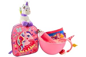 AURORA STORE Uovo di Pasqua Sorpresa Gigante per Bambina Unicorno h. 40cm Diametro Set Scuola con Zaino e Astuccio + Cuffie Auricolari + Borraccia + Peluche pasqualone Rosa Unicorn Cupcake