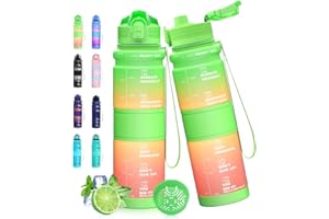 Expansea Bouteille d'eau, Gourde 500ML/1L, Gourde Sport avec Marqueur de Temps et Filtre, sans BPA Convient pour Le Sport, bureau, course à pied, l'ecole, Le Bureau, en Plein air