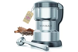 YOYIKKO Molinillo de café eléctrico de 300 W, molienda ajustable, espresso/goteo/vertido. Molinillo para café, especias y otros alimentos. (Plateado-148)