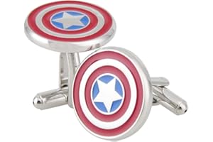 EBEST Rhodium Plated Captain America Cufflinks Marvel Comics Formal Wear