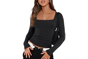 Trendy Queen Womens Long Sleeve Shirts 2024 Basic Crop Tops Fashion Slim Fitted Y2k Workout Clothes Square Neck Fall Outfits
