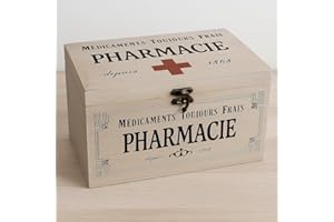 khevga - Caja con Tapa de Madera y decoración con Motivos de Farmacia (23 x 13 x 13 cm)