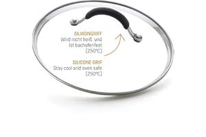 Coolinato - Coperchio in vetro con manico, 24 cm, coperchio universale per pentole, padelle, coperchio resistente al calore, coperchio di ricambio in vetro rotondo