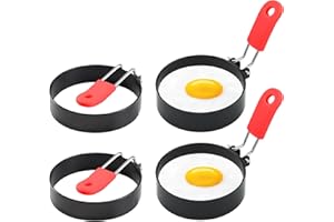 TRNZ Egg Ring 4-Pack Stainless Steel Egg Rings with Anti-Scald Folding Handle Non Stick Coating Suitable for Egg Frying,Shaping,Pancakes,Mini Burger