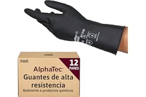 Ansell AlphaTec 87-118 Guantes de Trabajo Pesados, Alta Protección Química y Resistencia a la Abrasión, Seguridad Industrial, Guantes de Látex Reutilizables, Negro, Talla XS (12 Pares)