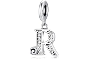 TIZU Pendentif Lettre Initial A-Z en Argent fin 925 et Oxyde de Zircon, Charme Convient aux Pandora Bracelets et Colliers pour Filles et Femmes