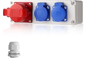 EYPINS Baustromverteiler, Wandverteiler 2x 230V Schuko-, 1x CEE-Steckdose 16A Stromverteiler IP66/IP54 Wasserdicht, Kleinstromverteiler für Innen und Außen Werkstätten Fabriken Festzelte Wohnmobil