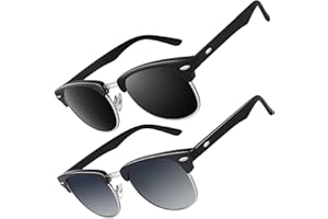 CGID Lunettes de Soleil Homme Femme Polarisées UV400 Classique Rétro Demi Monture Lunettes