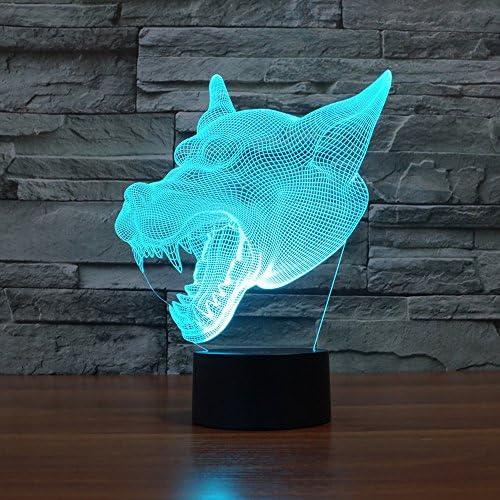 Animals Wolf 3D Led Night Light Optical Illusion Visual Lamp, Elsley Amazing 7 Colors Touch Sensitive Switch Lamps with Acrylic Plate, ABS Base, USB Charge for Home Decor