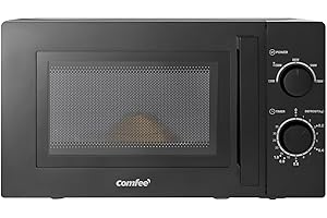Comfee CMSN 20 bk Mikrowelle/Solo-Mikrowelle mit 5 Leistungsstufen/Innenbeleuchtung/easy Defrost/360°Drehteller/Zwei Drehregler/20L/700W/ Schwarz