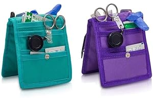Elite Bags, Organizer Infermieristica, Confezione da 2, Portaoggetti infermiere, 14,5 x 12 cm, Organizer da taschino, Per tasca, Lavabile, Chiusura a magnete, Compatto, Ausili medico, Viola e verde