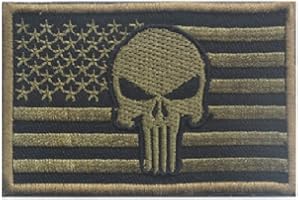 Ewkft 3D-bestickter Aufnäher mit USA-Flagge, Punisher-Patch, taktische Militär-Moral-Klettverschluss, Braun