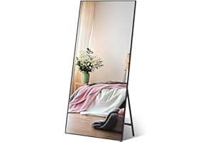 Vasemouh Espejo de Pie Cuerpo Entero 165x60cm, Marco Negro, Espejos Grandes de Pared, Apto para Baño, Salon,Habitacion y Recibidor.