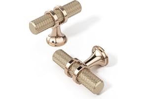 FURNIWARE 10 Pack Champagne Bronze Knurled Cabinet Knobs, Brass Gold T Bar 50mm (1.97 Inch) Single Hole Drawer Handles, Color Combination, Kitchen Cupboard Pulls, Furniture Door Knob for Wardrobe