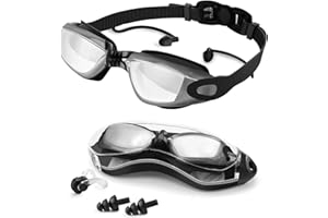 Omesiry Gafas de Natación,Gafas Natacion Hombre,Gafas Natacion para Adulto con Tapones dos en uno,Anti-UV Anti-Vaho de Silicona Ajustable con Gafas Piscina Natación,Unisex Adulto,Adolescentes