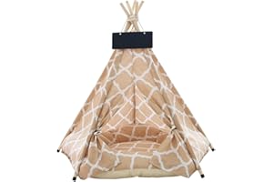 Vinnykud Tipi Zelt für Haustiere Hundezelt aus Baumwollleinen Hundezelt Abnehmbar und Waschbar Haustier Zelte Häuser mit Kissen Katzenzelt Wegklappen Möbel Hundebett Katzenbett 50x50x60cm