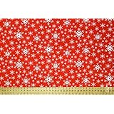 Red Polycotton Fabric with White Snowflake Christmas Print (Per Metre)