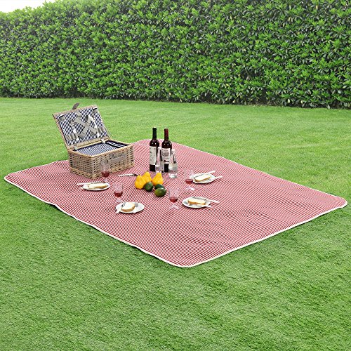 [casa.pro]® Picknickdecke – 200x147cm – mit wasserabweisender Rückseite + Tragegriff (rot) - 5