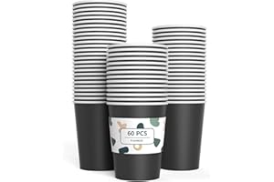 YANGTE 60 Pezzi Nero Bicchieri di Carta Usa e Getta, Biodegradabili e Compostabile Bicchieri Monouso per Feste, Compleanni, Per fai da te, Vacanze - 255 ml