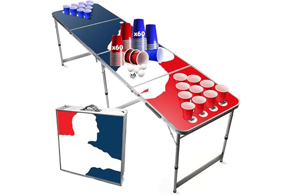 Beer Pong® - Table Officielle + 120 Cups + 6 Balles - Table Pliable et Transportable avec Revêtement Etanche Anti-Rayures - Homologuée pour Les Tournois de Biere Pong - Jeu à Boire