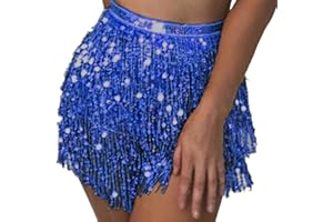 Flovel Falda con borlas de Lentejuelas Danza del Vientre Pañuelo a la Cadera Traje Rave Falda con Flecos Traje Rave para Mujeres y niñas